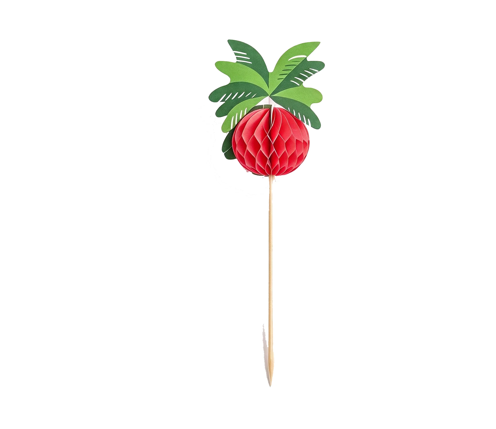 Coconut Palm Tree Honeycomb Cupcake Toppers| Multi-color 3D Paper Palm Food Picks for Tropical Party Decor