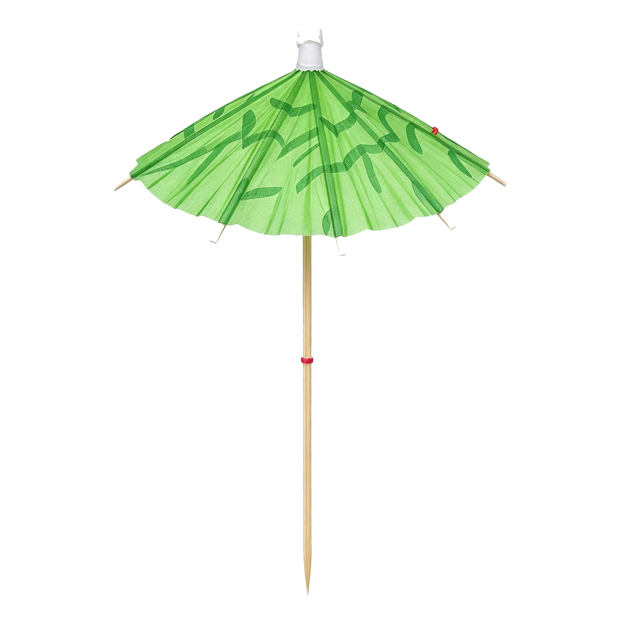 Green Leaf Pattern Cocktail Umbrella Picks| Tropical Mini Paper Drink Umbrellas